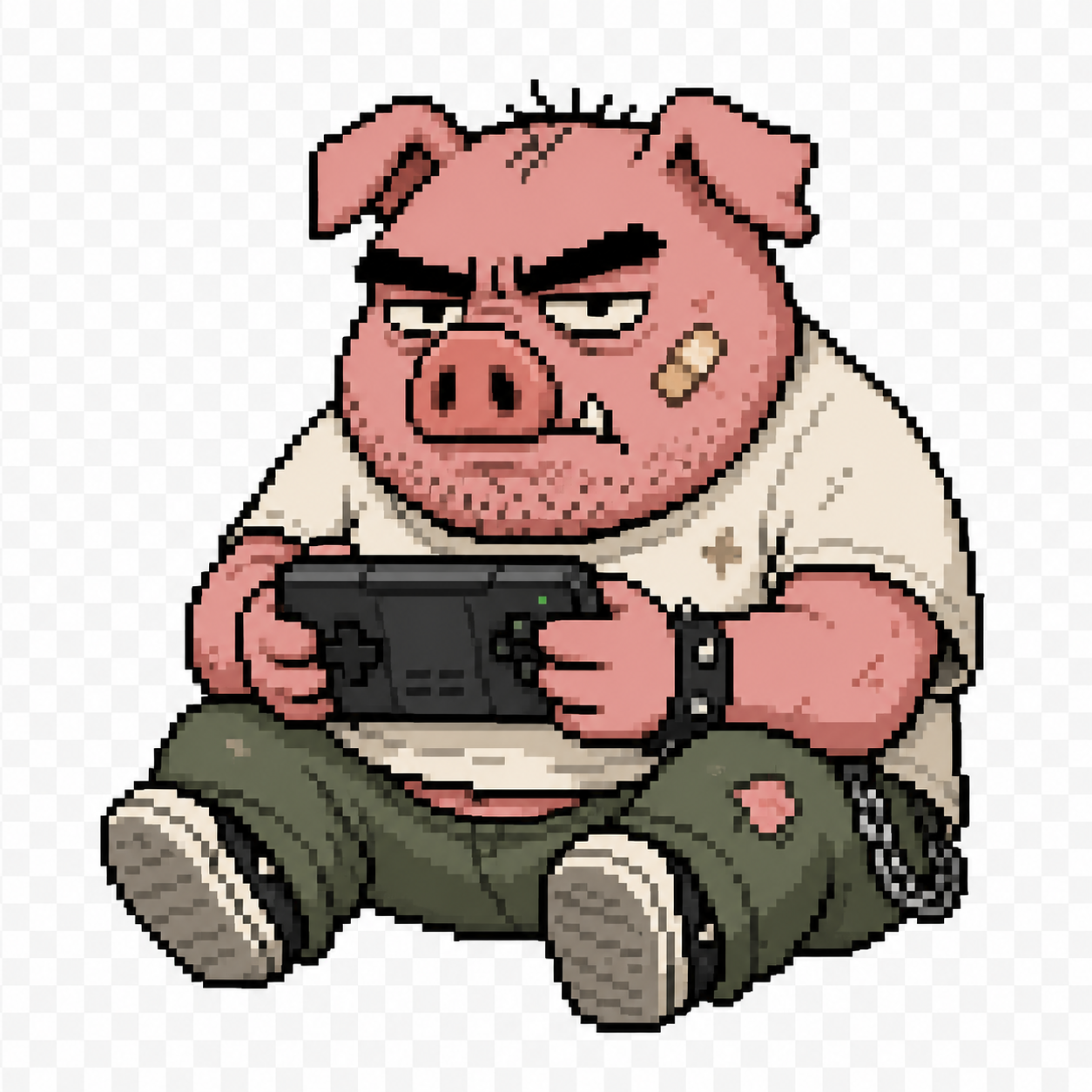 Grumpy pixel pig mascot